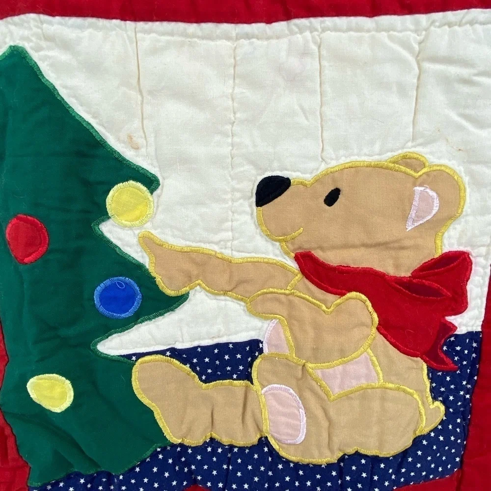 Vintage Pacific Ent Christmas Bear Monkey Embroidered Quilt 60x47